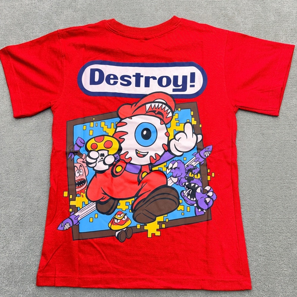 New Mishka NYC MNWKA Mario Gaming Destroy T Shirt Size Large Red 2 Sided Graphic